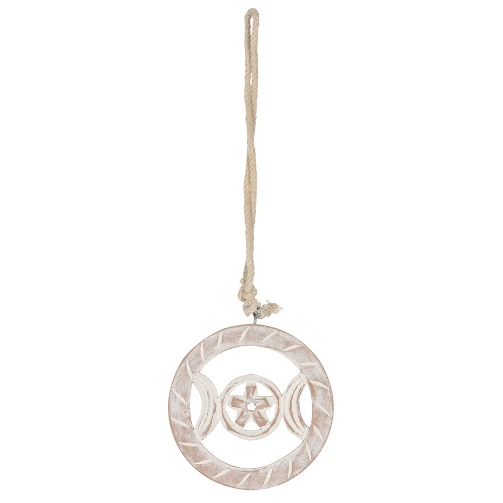 White Wooden Hanging Triple Moon